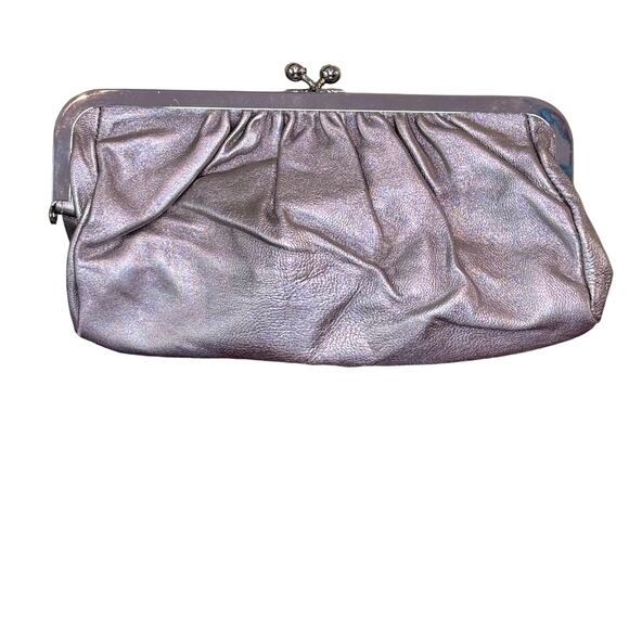 Express Handbags - Express Metallic Silver Genuine Leather Clutch